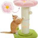 PEQULTI Flower Cat Scratching Post, Small Cat Tree, Scratcher for Indoor Cats with Super Thick Scratching Post [Dia=5.5''], Removable Flower Bed, Cat Scratch Post with Spring Ball, Pink