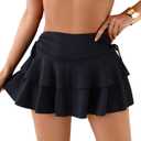 YELAIVP Women's High Waist Swim Skirt Waistband Layered Swimdress Side Adjustable Ruffle Swimsuit Bikini Bottom (S, 927 _black)