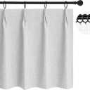 WdFour 30x36Inch Pinch Pleated Blackout Cafe Curtains - Pack of 2, 100% Light Blocking Back Tab Drapes for Half Windows, Kitchen & Bathroom Short Curtains (Greyish White).