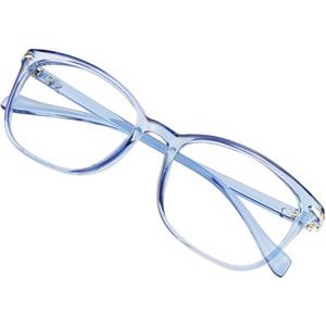 VisionGlobal Blue Light Blocking Glasses for Women/Men, Anti Eyestrain, Computer Reading, TV Glasses, Stylish Square Frame, Anti Glare(Clear Blue,+2.25 Magnification)