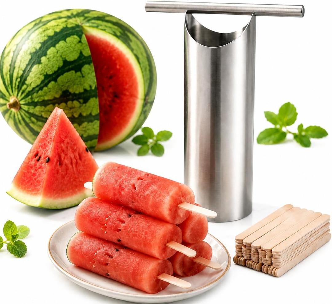 2 x Stainless Steel Watermelon Cutter, Watermelon Puncher with Round, Melon Slicer Cutter Tool with 50 Sticks, Easy to Clean Melon Puncher for Home and Outdoor Use