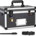 Medication Lock Box, Lockable Storage Box with Dual Locks (Combination & Padlock), Lockbox with Shoulder Strap & ID Label Slot, for Valuables and Medicine(13.4 x 7.5 x 8.3 Inch, Black)