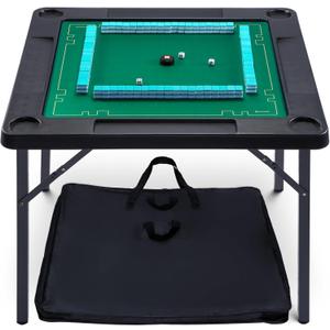 Queensell 35" Folding Game Table, Domino Table, Mahjong Table with Heavy-Duty Legs - 35 x 35 x 27 Inches with Storage Bag Double Sided Mat
