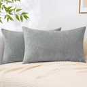 decorUhome Chenille Grey Spring Throw Pillow Covers 12x20 Inch Set of 2, Decorative Soft Couch Pillow Covers Solid Dyed Accent Farmhouse Neutral Rectangle Pillow Cases for Sofa