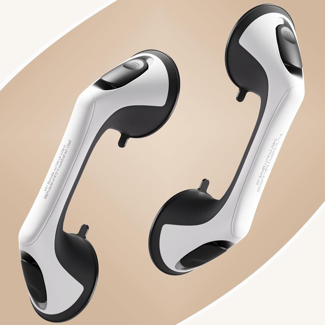 2 Pack 12 Inch Grab Bars for Bathtubs and Showers for Seniors, Heavy Duty Shower Handle for Elderly, Suction Cup Removable Handrails Handicap Bath Grip Bathroom Safety Grips (Black and White