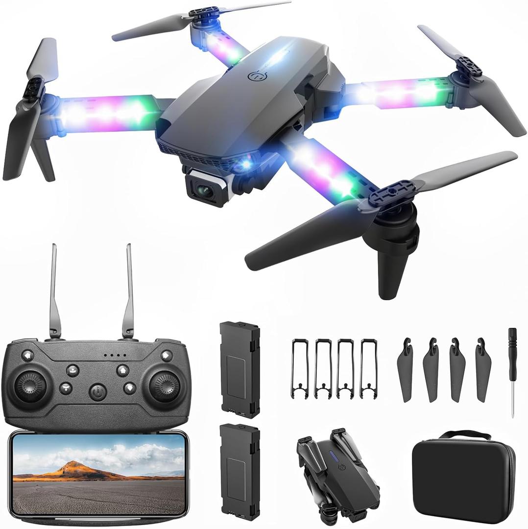 BEZGAR Drone with Camera for KIds - 1080P HD FPV RC Quadcopter with 90 Adjustable Lens, Coloeful LED Lights, Gestures Selfie, One Key Start, 360 Flips, Toys Gifts Mini Drones for Boys Girls, Black