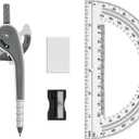 3 x Unjoo Compass for Geometry Set, 6 Inch Protractor, Clear Plastic (Gray)