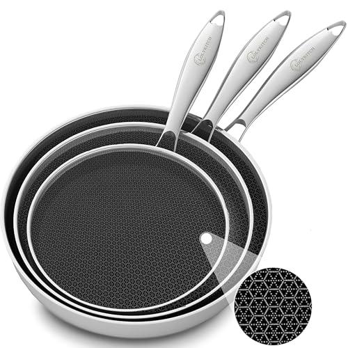 LOLYKITCH Frying Pan Set Nonstick, 8/10/12 Inch Stainless Steel Cookware Set Skillet with Detachable Handle, Induction & Oven Safe, Professional Non-Toxic PFOA Free Pans for Everyday Cooking