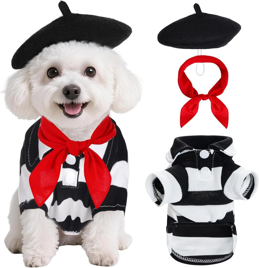 choyaxo Artist Dog Costume Including Artist Dog Beret Small Square Scarf Shirts for Halloween, (Medium)