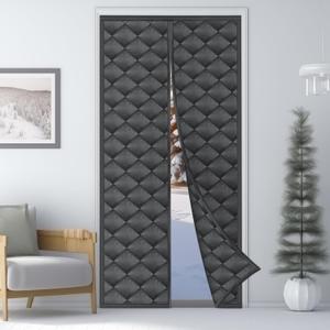 Heavy Duty Magnetic Thermal Insulated Door Curtain, Oxford Cloth-Thicken Polyester Fiber Fill, Fits Size 32x80inch, Self Sealing, Pet and Kid Friendly, Temporary Door Window Insulation for Winter