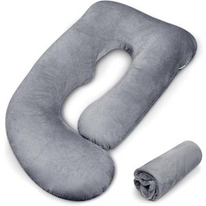 Pregnancy Pillow Cover J-shaped Replacement Pillowcase(Cover Only), Soft Full Body Pillow Case for Maternity Pillows, Provides Sleep and Pregnancy Support, 100% Velvet with Zipper, Universal Fit, Grey