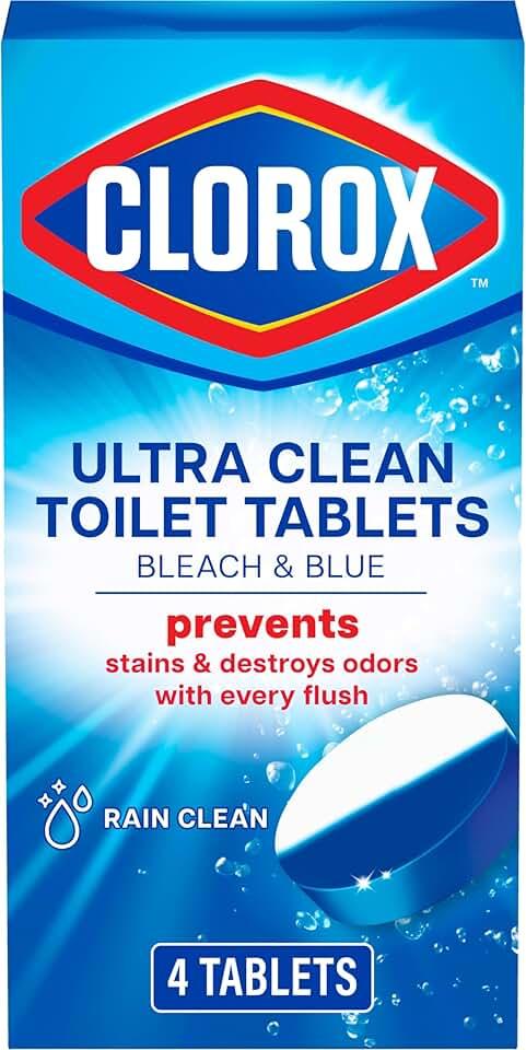 Clorox Ultra Clean Toilet Tablets Bleach & Blue, Rain Clean Scent, 2.47 Ounces Each, 3 Count