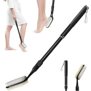 Gobiteli Foot Scrubber with Pumice Stone for Feet, 17”-25” Foot Pumice Stone for Feet Dead Skin Remover, Foot Brush for Shower for Seniors,Men and Women
