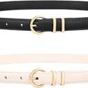 Women Skinny Belt for Jeans Fashion Ladies Leather Belt with Gold Buckle for Dress Pants