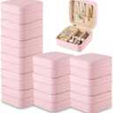 SHENLIU 12 Pack Mini Pink Travel Jewelry Case Bridesmaid Proposal Gift Boxes, 3.74 x 3.74 x 1.81 inches Small Leather Portable Jewelry Earring Organizer for Women Girls Travel Accessories