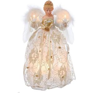 Kurt Adler Ul 10 Light Ivory and Gold Angel Treetop, 12"