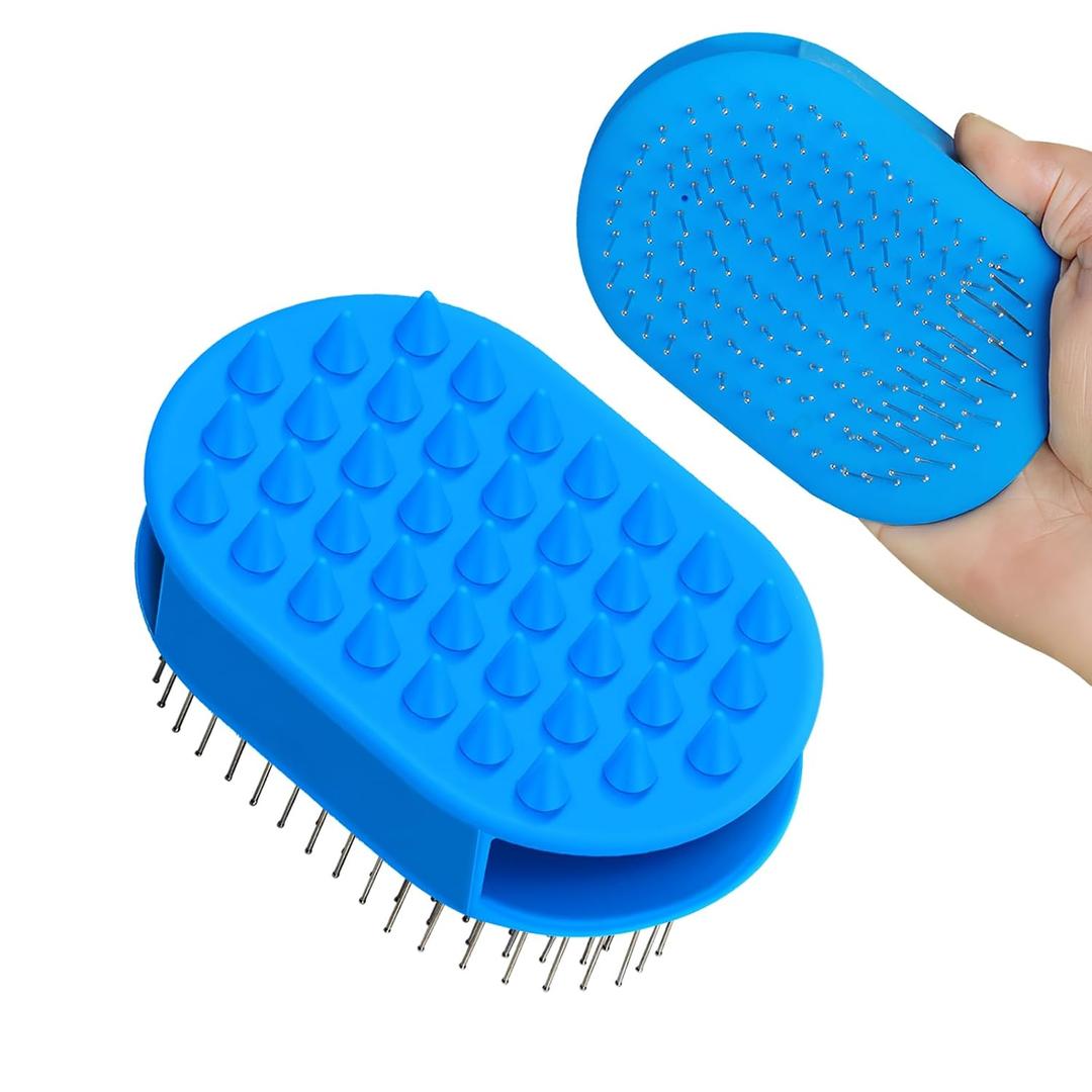 Upgraded Double-Sided Dog Brush for Shedding & Deshedding, Silicone Pet Bath Brush for Long Short Haired Dogs and Cats, Dog Grooming Brush for Shower, Massage, 3-in-1 Hair Removal Comb