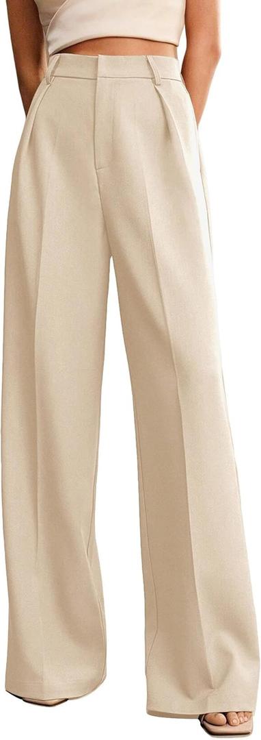 Womens Wide Leg Pants High Waist Straight Work Pants Office Business Casual Palazzo Trousers with Pockets (Small, Apricot)