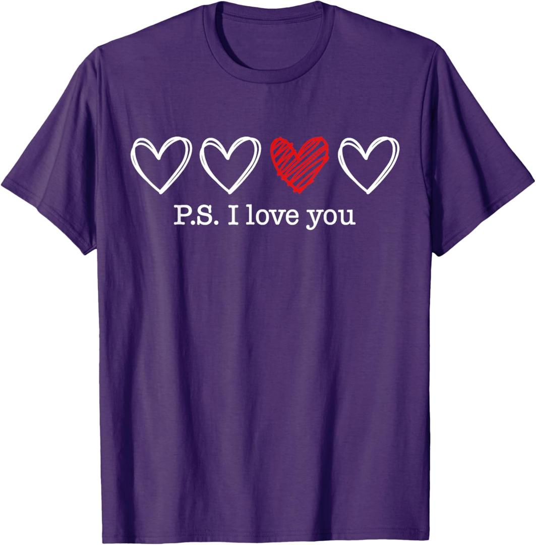 PS I Love You Day Valentine's Day Purple Heart Women Men Kid T-Shirt, Size M