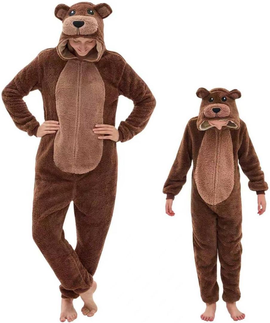 GONAAP Adult Onesie Pajamas Sherpa Animal One Piece Cosplay Costume for Women Men (X-Large, Bear)