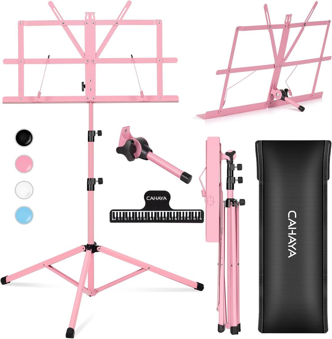CAHAYA Portable Sheet Music Stand: Dual Use Desktop Book Holder Folding Lightweight Extra Stable Reinforced with Carrying Bag and Clip for Students Musicians Height Adjustable up to 54.3" CMS0204P