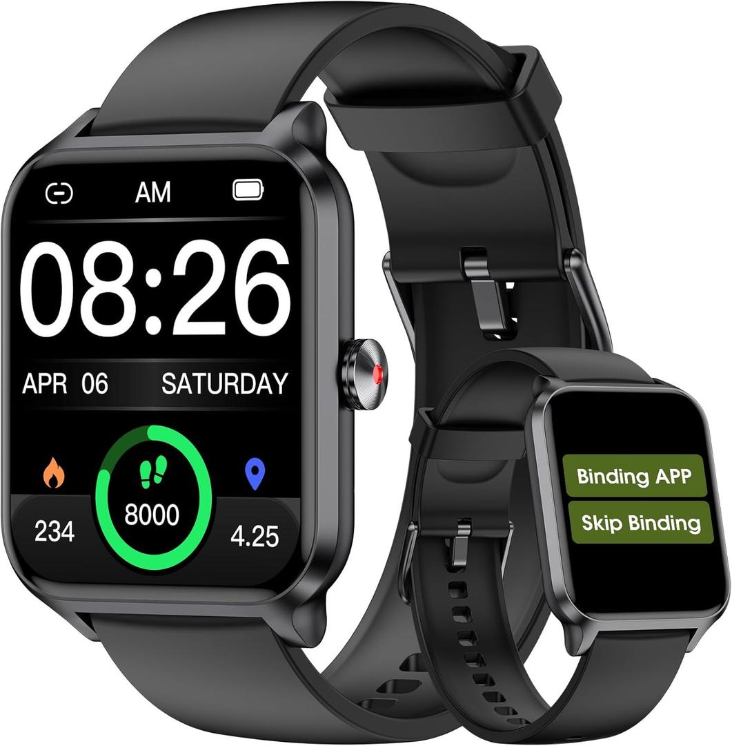Smart Watch No App/Phone Required,42mm Smartwatch for Women Men,Fitness Tracker Watch with Heart Rate Monitor,Sleep Tracker,Pedometer,Step Counter,IP68 Waterproof, for Android iOS Phones (Black)