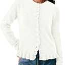 PRETTYGARDEN Womens Fall Button Down Cardigans Chunky Knit Ruffle Open Front Cropped Cardigan Sweaters Soft Long Sleeve Tops (XX-Large, White)