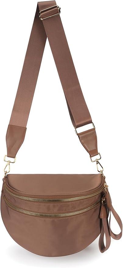 Spacious Nylon Crossbody Bag Bum Bag Handbags Wallets Purses Trendy Shoulder Bag for Women (brown)