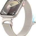 Stainless Steel Loop Compatible with Apple Watch Band 42/44/45/46/49mm, Women Metal Mesh Magnetic Slim Strap with C-Shape Clasp for iwatch SE Series 10/9/8/7/6/5/4/3/2/1 Ultra 1/2 (Starlight)