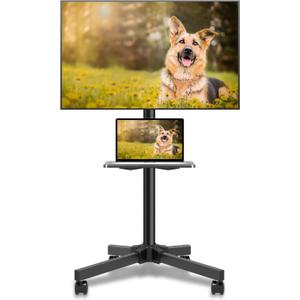 Mobile TV Carts on Wheels for 21-60 Inch Flat/ Curved Panel Screens TVs - Height Adjustable Floor Trolley Stand with Shelf Holds up to 77lbs - Max VESA 400x400mm, Black