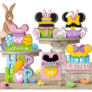 16 Pcs Happy Easter Tiered Tray Decor Set, Cute Bunny Easter Eggs Wood Tray Decorations, Hip Hop Rabbit Carrot Decorative Wooden Signs, Spring Farmhouse Rustic Shelf Table Home Decor