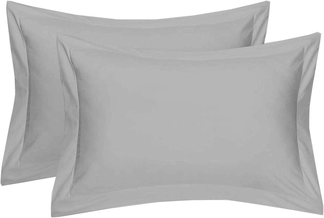 Crown Collection Silver Solid Free Size Pillow Shams Set of 2 - Hypoallergenic 500-TC 100% Egyptian Cotton Decorative Tailored Poplin Pillow Cover (Silver, Emperor/Oversize 20'' x 40'') (King / Cal-king 20x40")