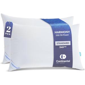 Continental Bedding | Harmony White Down Pillow | 550 Fill Power | 400 Thread Count Cotton Cover | Made in USA | King, Firm | 2 Pack