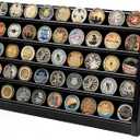 Challenge Coin Display Case, 5 Row Military Coin Wooden Holder Rack Stand Holds 50 Coins for Desk or Wall Mount, Coin Holders for Collectors (Black Finish)