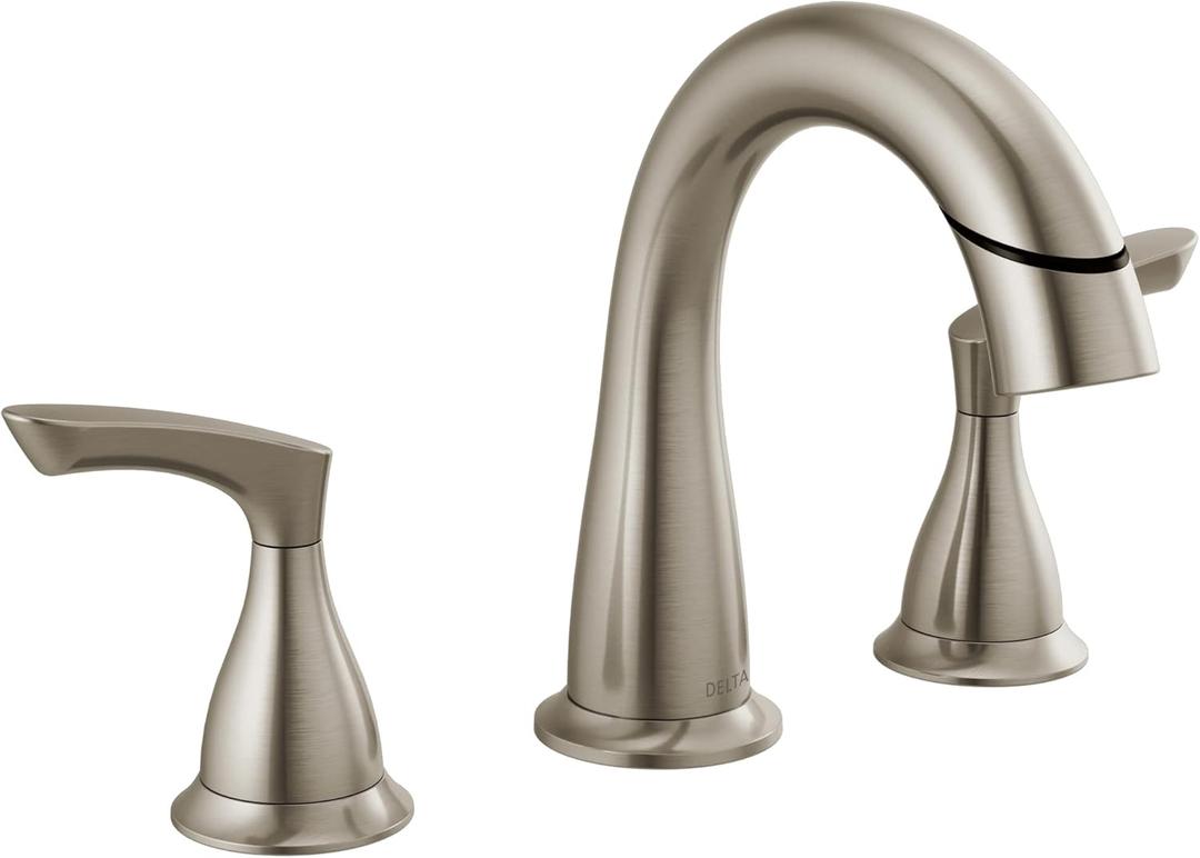 Delta Faucet Broadmoor Pull Down Bathroom Faucet Brushed Nickel, Bathroom Faucet, Widespread Bathroom Faucet 3 Hole with Magnetic Docking, Bathroom Sink Faucet, SpotShield Stainless 35765LF-SPPD