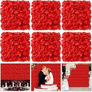 Tigeen 24 pcs Flower Wall Panels for Backdrop 3D Silk red Rose Floral Panels Artificial Faux Flower Wall Background for Wedding Party Shop Photo Photographic Backdrop Decoration Arrangement
