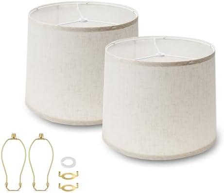 2 Pack Lamp Shades Boho Vintage Style Lamp Shade Set of 2 Natural Linen Made Drum Lamp Shades Barrel Round Lamp Cover for Table Lamps/Floor Lamps Replacement(Beige)