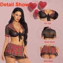 Sexy School Girl Costume for Women, Cosplay Student Outfits School Lingerie Set with Mini Skirt and Sexy Lace Mesh Top Onesize 2-8 (Red)