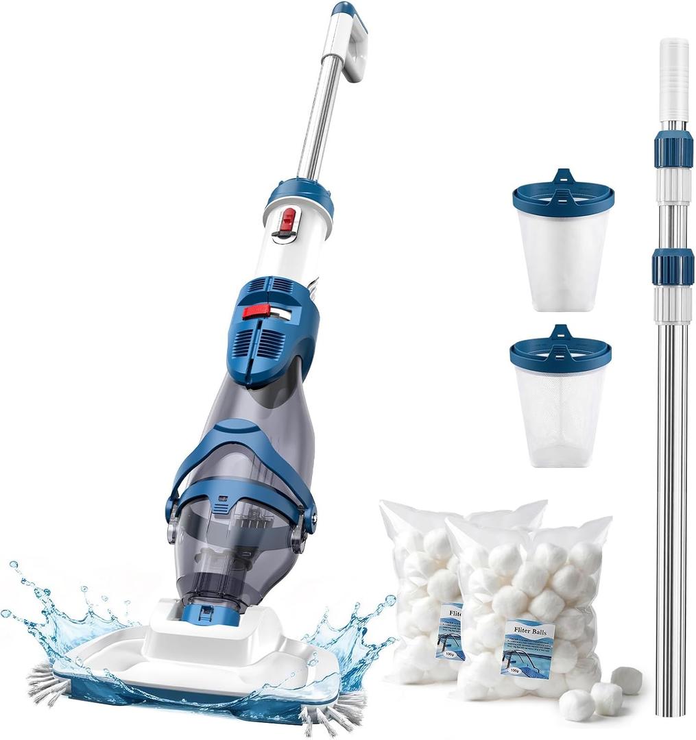 ENHULK Cordless Pool Vacuum, Upgraded Dual Mode, 22 GPM Powerful Suction, 13.4" Wide Head & 98.4" Telescopic Pole, 4 Filter Units, 1H Runtime, Handheld Pool Cleaner for Above/Inground Pools, PC20