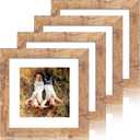 iRahmen 8x8 Picture Frame Set of 4 with HD Glass, Display 6x6 Pictures with Mat or 8 x 8 Without Mat, Square Wood Photo Frame for Wall Mount and Tabletop Display