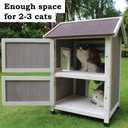 Rockever Outdoor Cat House, Large Outdoor Houses for Feral Cats Wooden Outside Cat Shelter Weatherproof with Escape Door,  Product Dimensions 20.8"D x 24.4"W x 36.2"H, Set name: Grey-with Mat