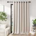 jinchan Linen Blackout Curtain 96 Inch Long Durable Patio Door Curtain for Living Room Full Light Blocking Beige Drapes Anti Rust Grommet Extra Wide Sliding Door Curtain Panel, 100W x 96L