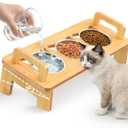 Elevated Cat Bowls, 3 Stainless Steel Raised Cat Bowls with Stand, 15Tilted Cat Feeding Station, Cat Food and Water Bowl Set for Small Cat, Anti Vomitting, Whisker Fatigue, Dishwasher Safe (Natural)