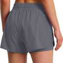 Ksmien Women's Running Shorts Quick Dry Lightweight Athletic Workout Shorts with Liner Phone Pockets, Large, Dark Grey