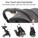 Gromast Gravity Folding Baby Stroller - Portable Travel Toddler Stroller w/Adjustable Backrest, Canopy & Cup Holder, Lightweight and UV Protected, One-Hand Automatic Folding - Dark Gray