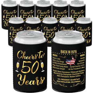 50th Birthday Decorations for Women and Men, Vintage 1976 Birthday Decor, Fifty Year Old Bday Party Supplies, 12 Pcs Neoprene Can Cooler Sleeves for Soda, Beer, Beverage