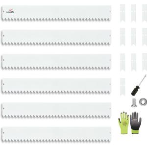 A ANLEOLIFE 6 Pack 40" LX 6" H Galvanized Steel Garden Landscape Edging, Bendable Hammer-in Metal Lawn Border with Gloves and 10 Stakes (20FT Total) (6 inch Tall, Antique White)