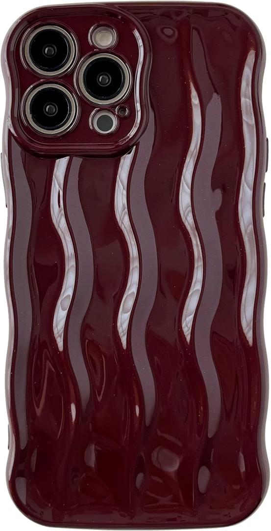 Caseative for iPhone 13 Pro Max Case,Water Ripple Pattern Curly Wave Frame Soft Phone Case (Wine Red)