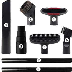 Vacuum Attachments, 1 1/4" Vacuum Cleaning Tools Kit for Shop Vac Accessories with 32mm/ 1.25" Extension Wands and Hose Adapter, 8 Pack