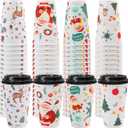 100 Pack Christmas Coffee Cups with Lids 16oz, Disposable Insulated Ripple Wall To Go Paper Coffee Cups for Hot/Cold Drinks Office Home Shop Event (Colorful)
